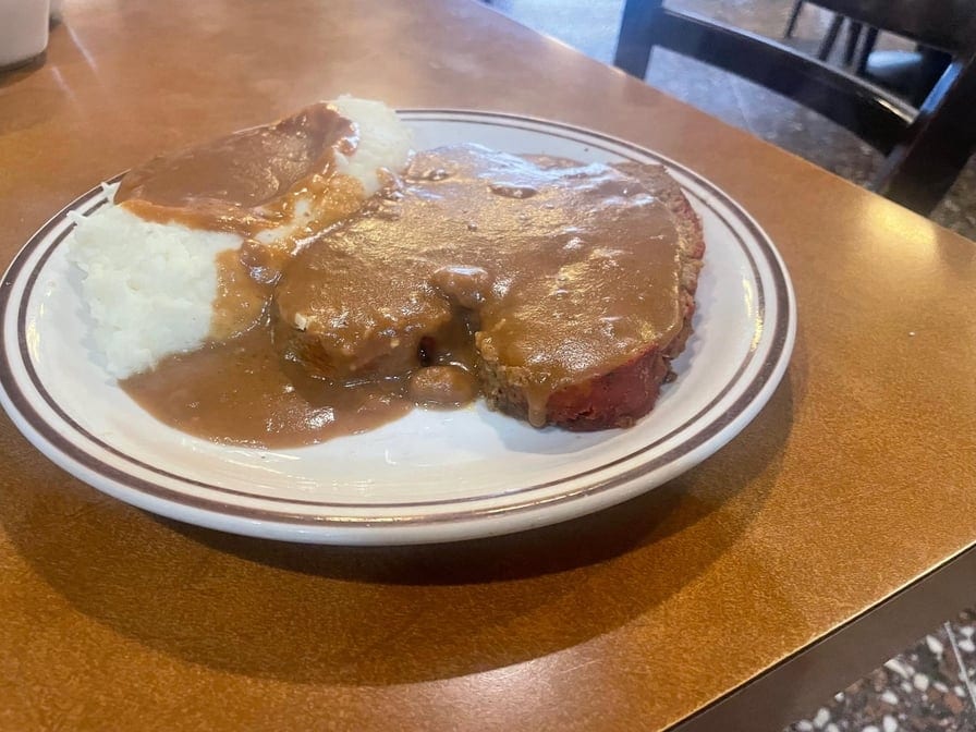 Meatloaf with Mashed Potatoes & Gravy and Vegetable of The Day.