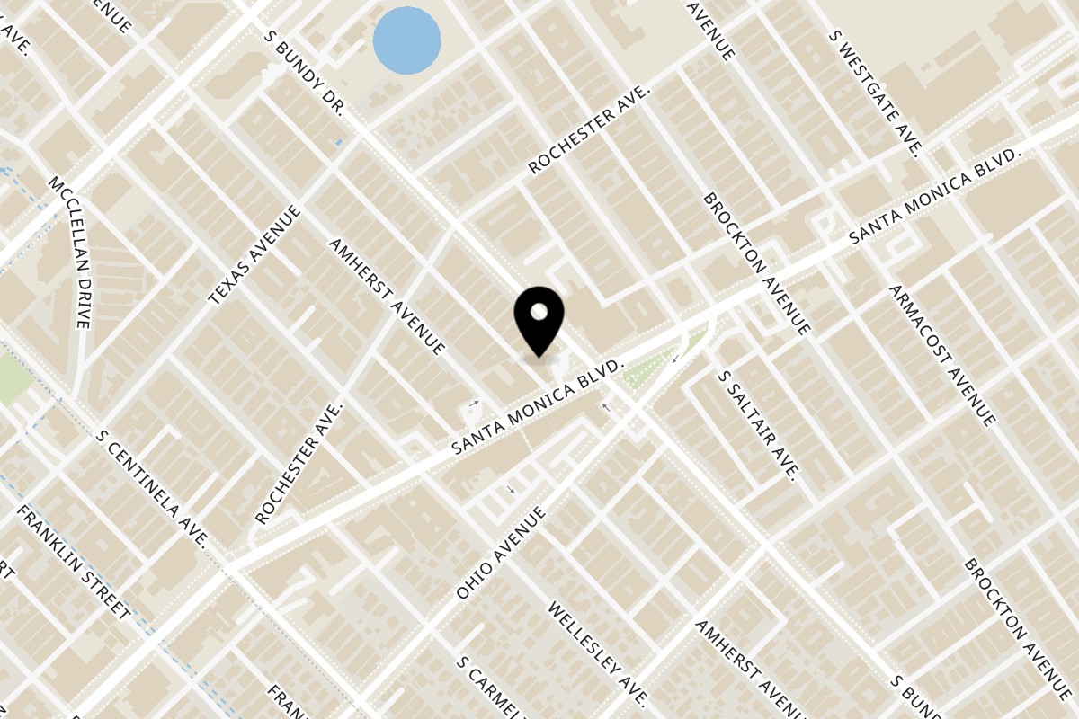Map showing the location of Canter's Deli Santa Monica Blvd on 12109 Santa Monica Boulevard in Los Angeles